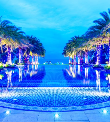 Luxury hotel swimming pool at night - Long shutter speed